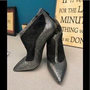 Sam Edelman Metallic Silver and Black Pointed Toe Booties